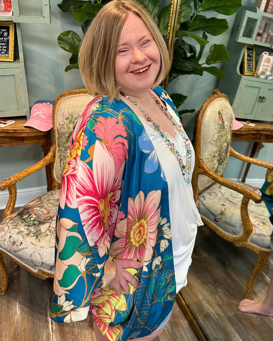 Open Front Floral Kimono