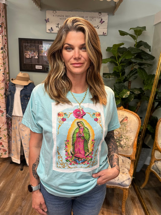 Blue Lady of Guadalupe Bling Tee