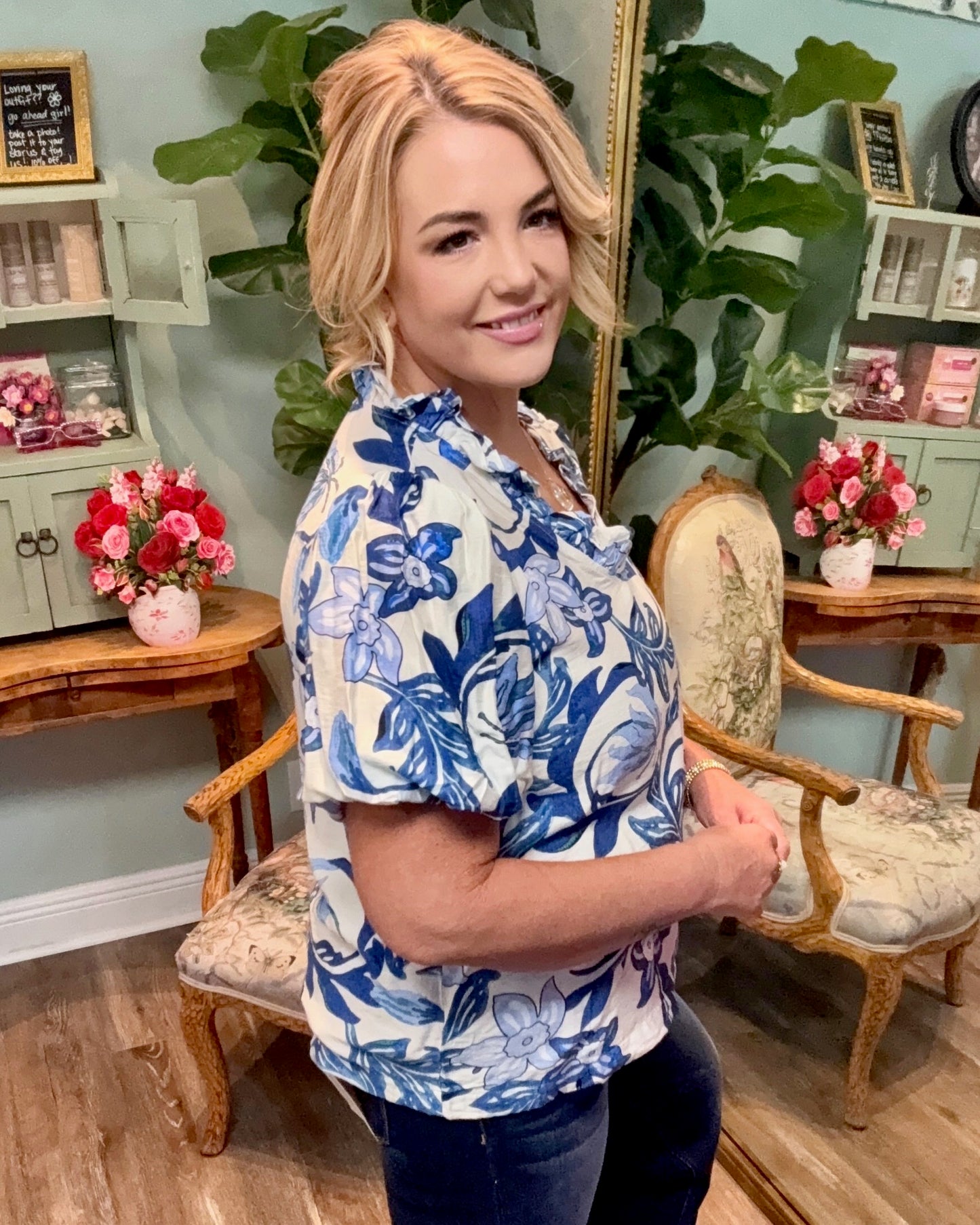 Blue Floral Blouse