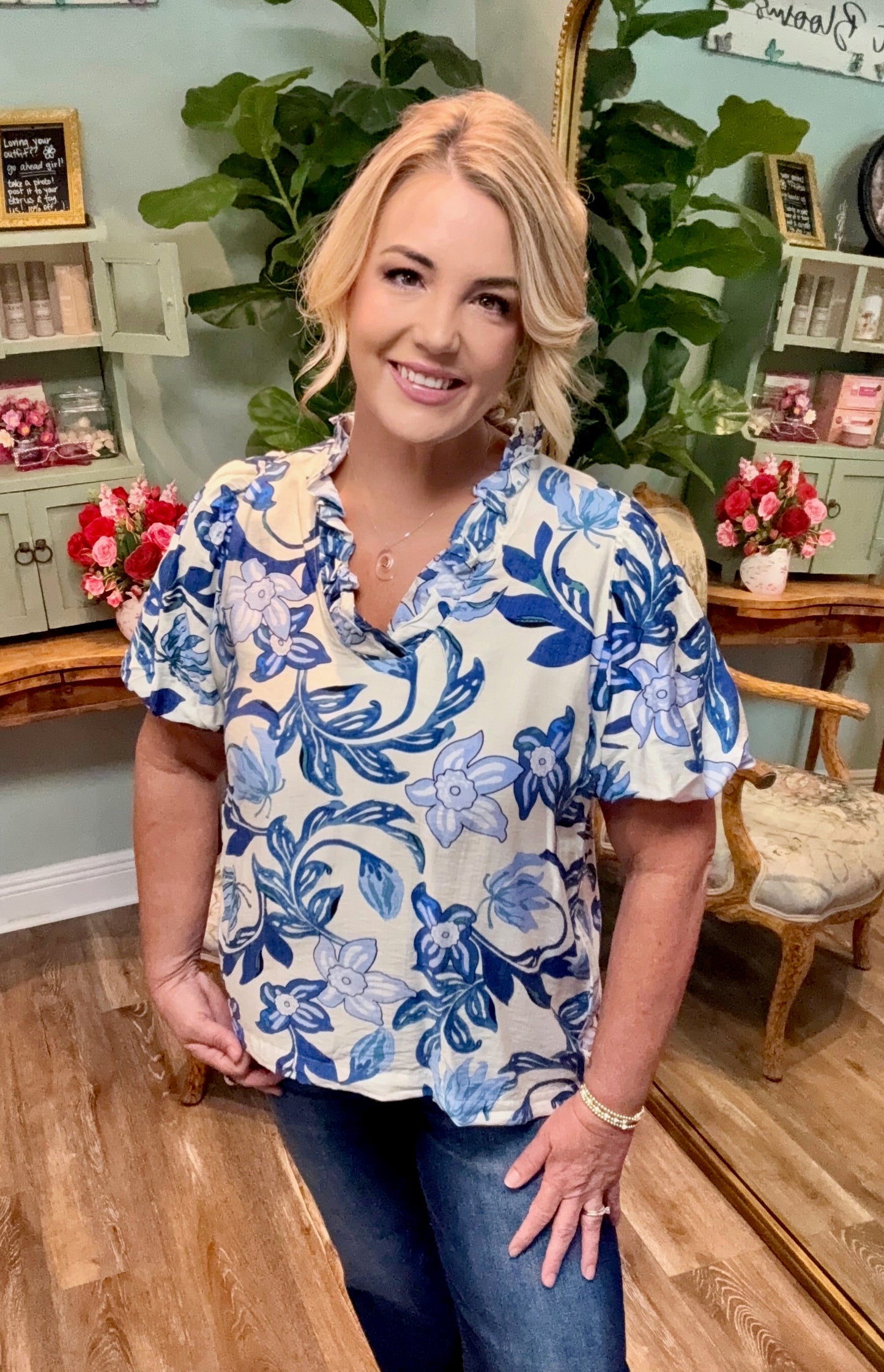 Blue Floral Blouse