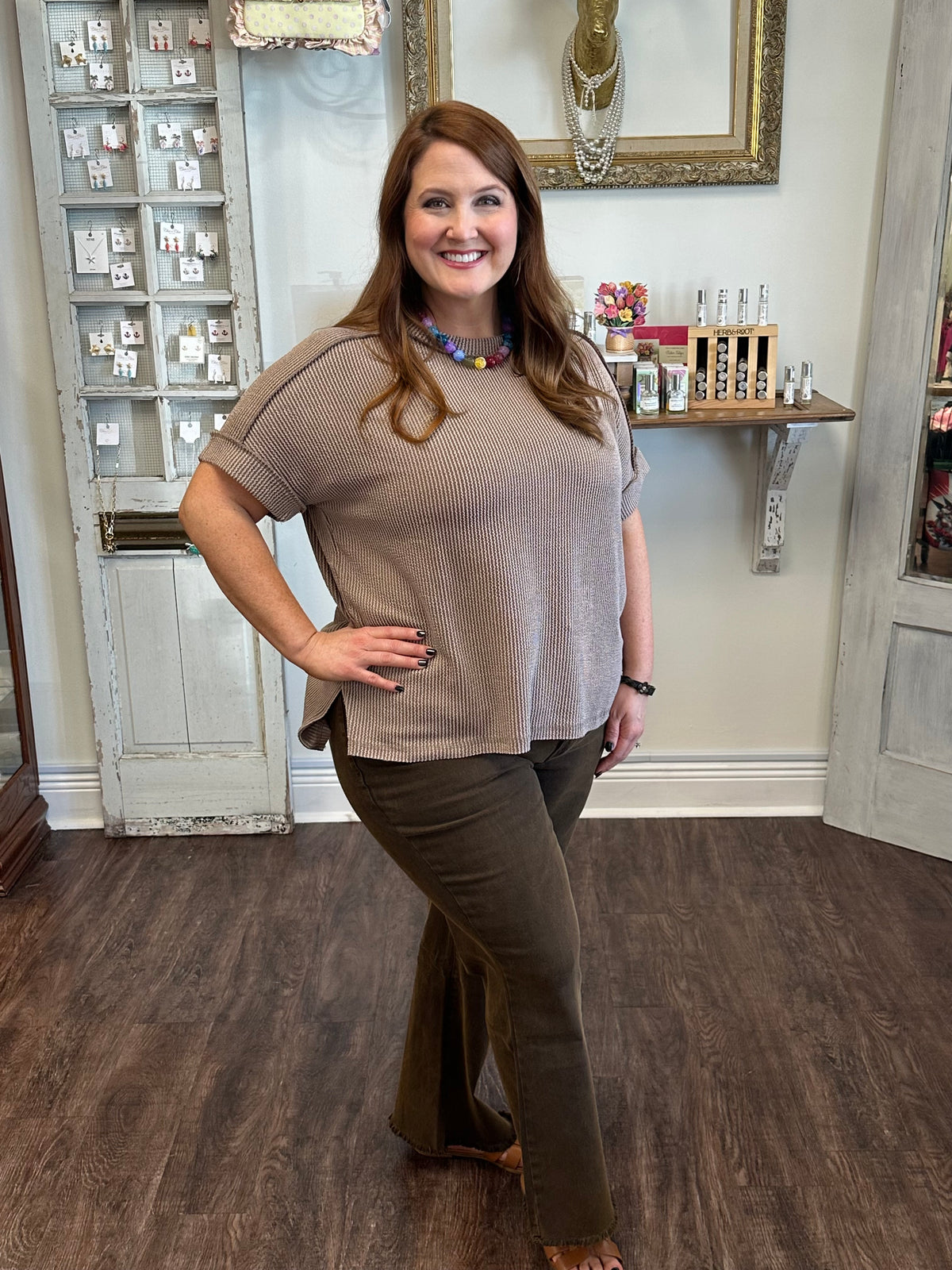 Cuff Sleeve Ribbed Top