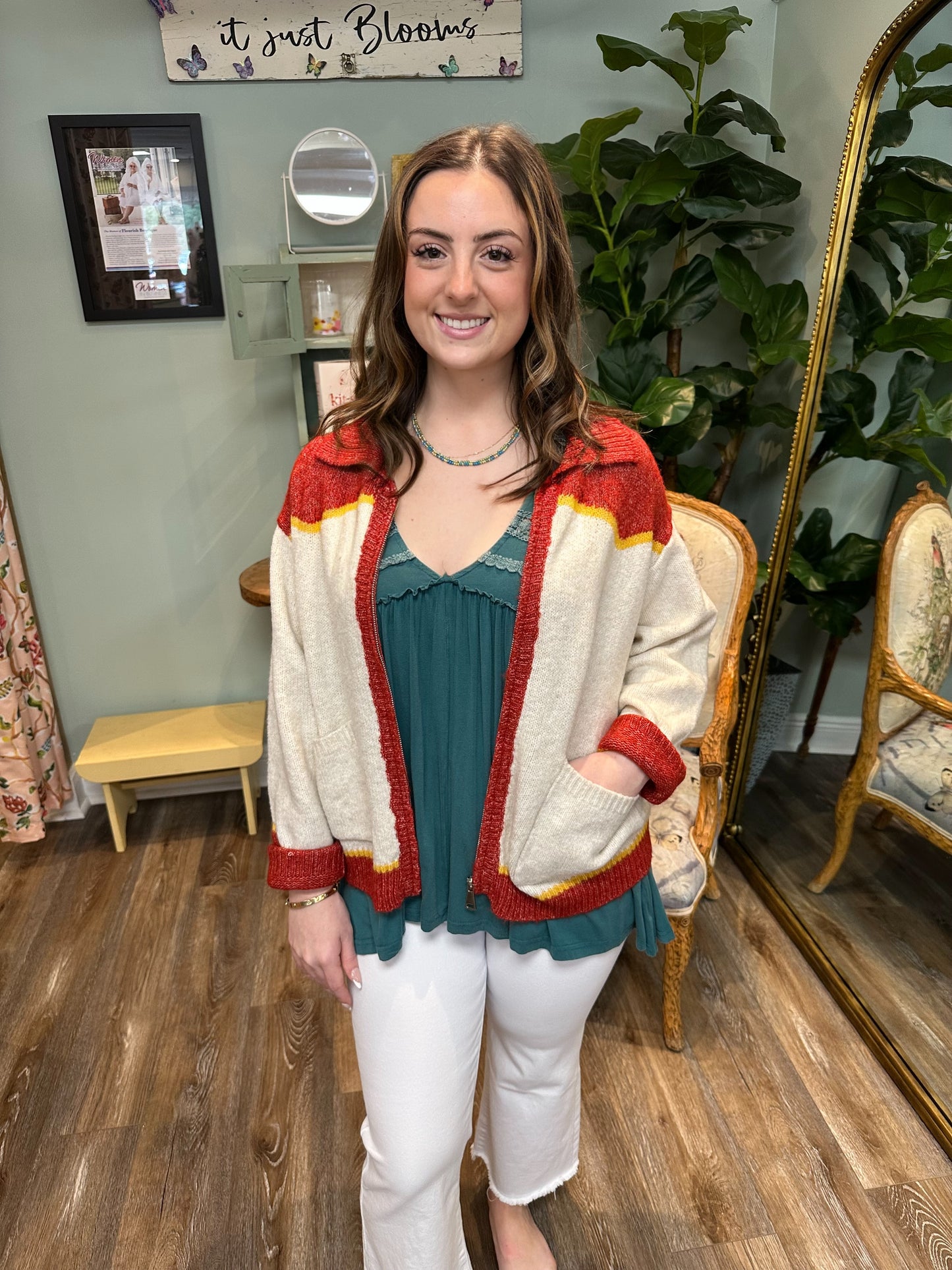 Oatmeal and Red Horse Cardigan