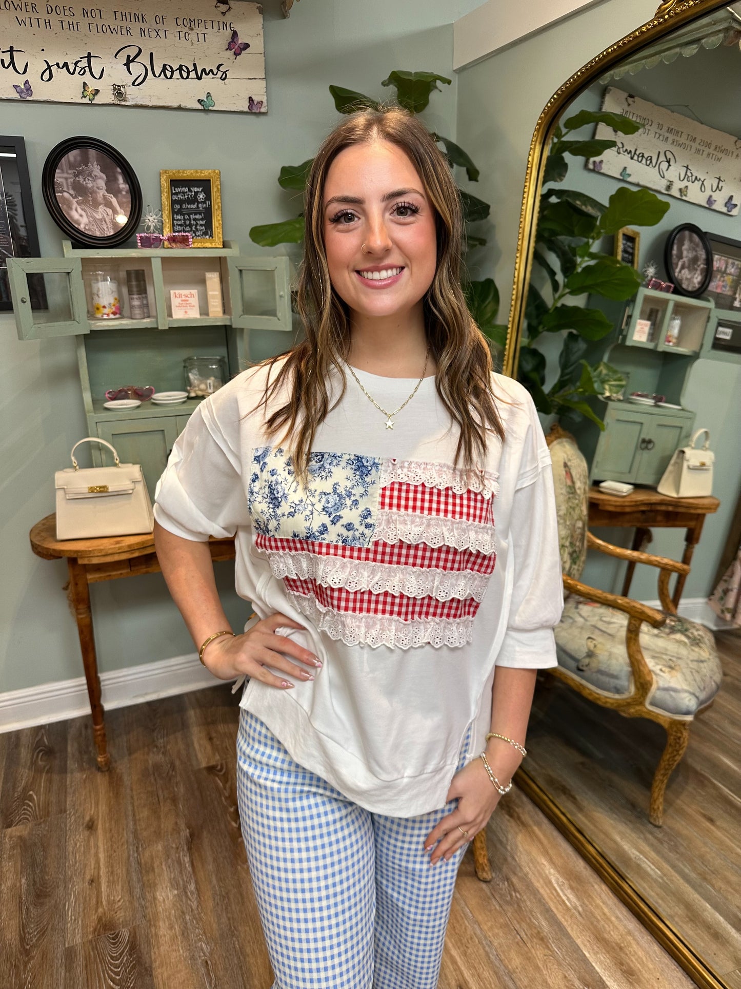 American Flag French Terry Knit Top