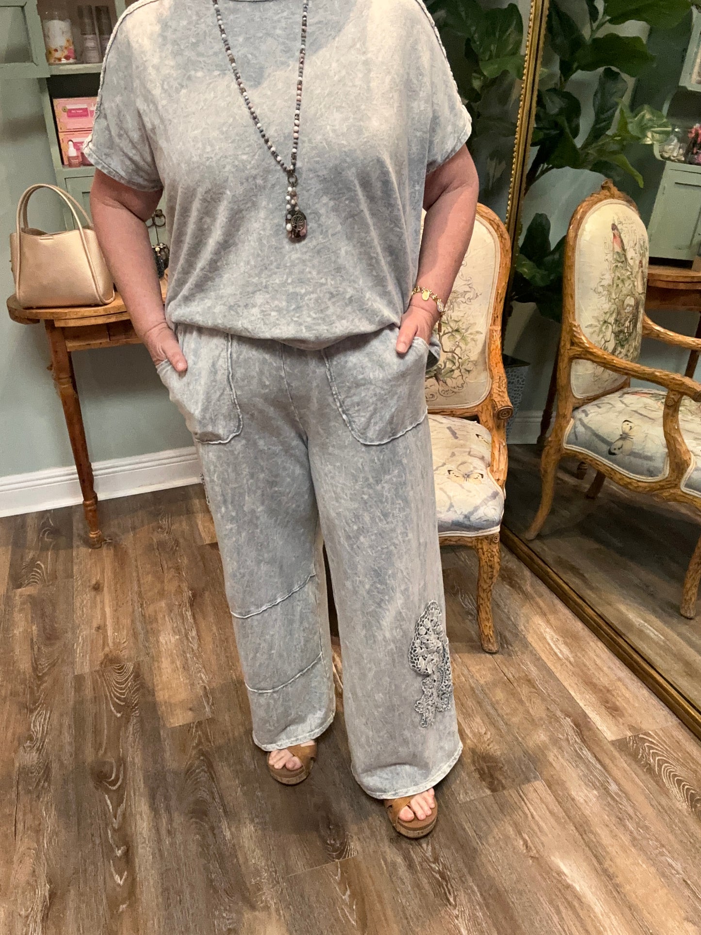 Mineral Washed Boho Trim Pant