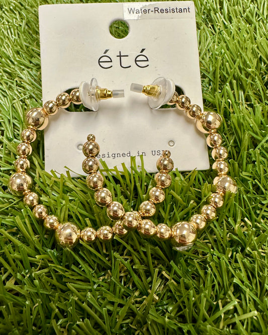 Gold Ball Hoops with Rhinestone Accent