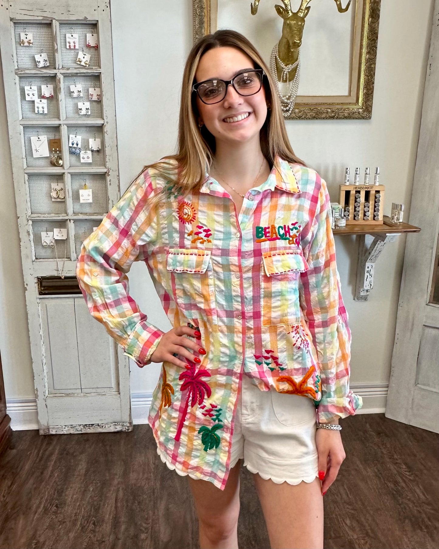 Summer Plaid Beach Button Up