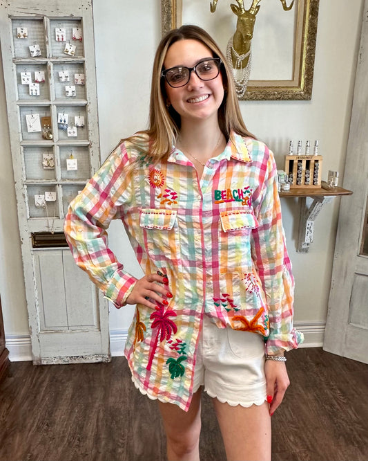 Summer Plaid Beach Button Up