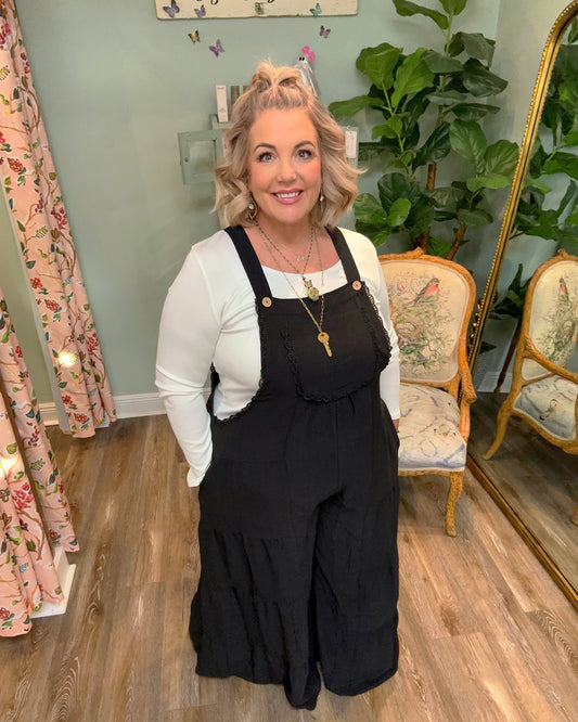 Black Overall with Tiered Wide Leg