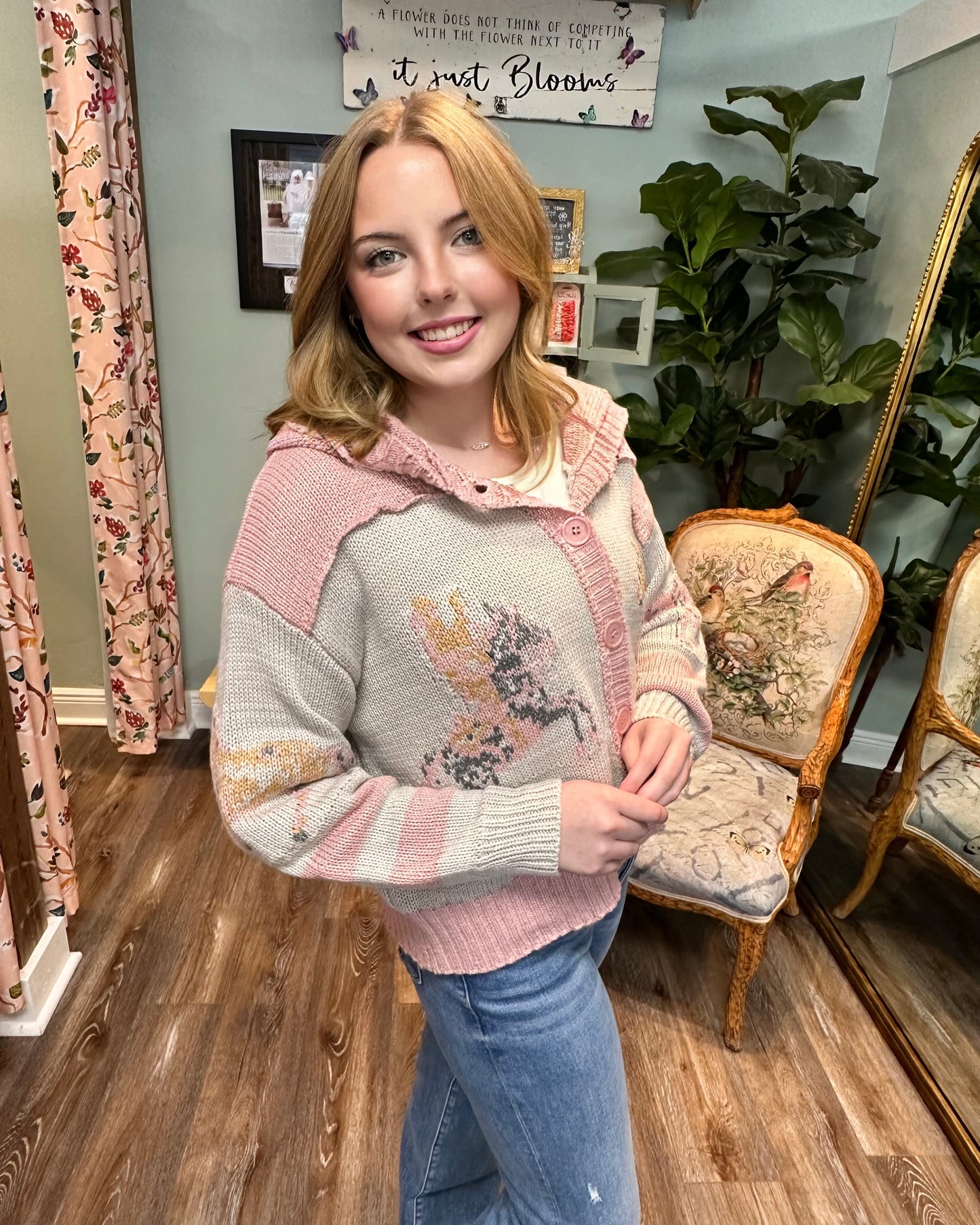 Pink and White Horse Print Sweater