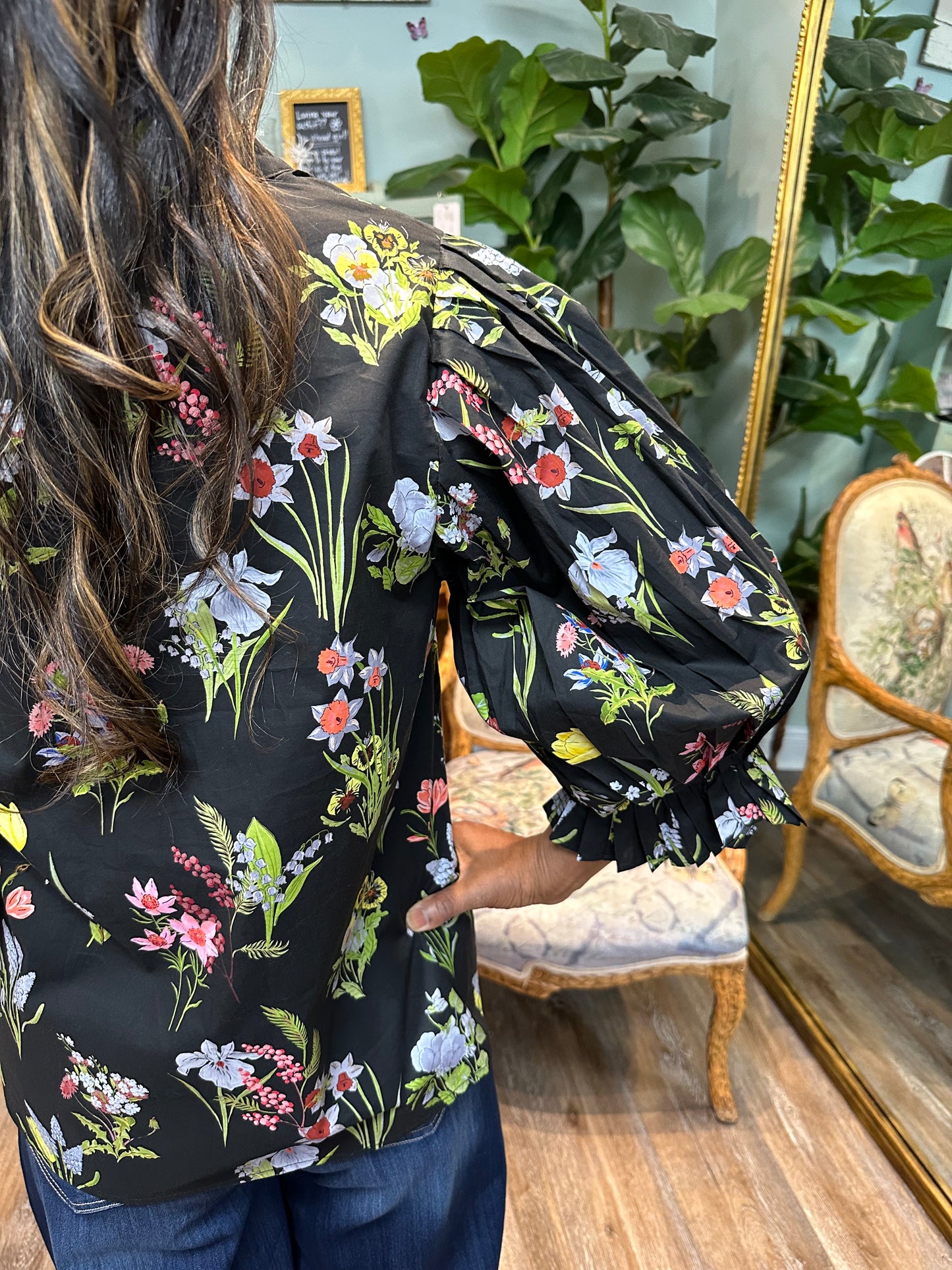 Black Multi Color Floral Print Top