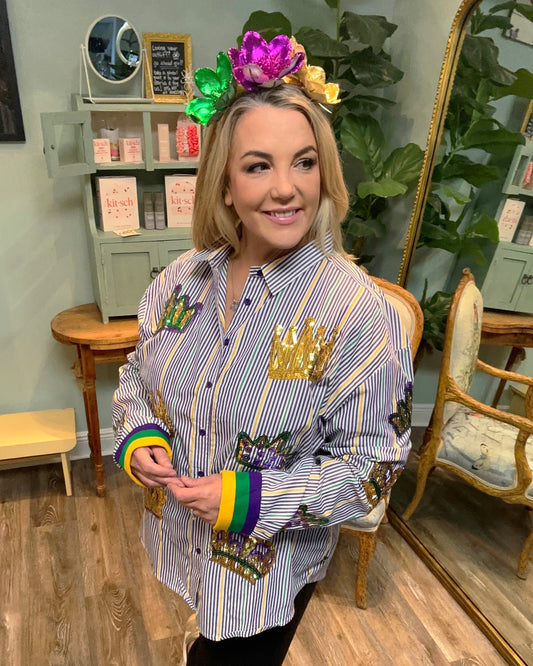 Sequin Pinstripe Sequin Mardi Gras Shirt