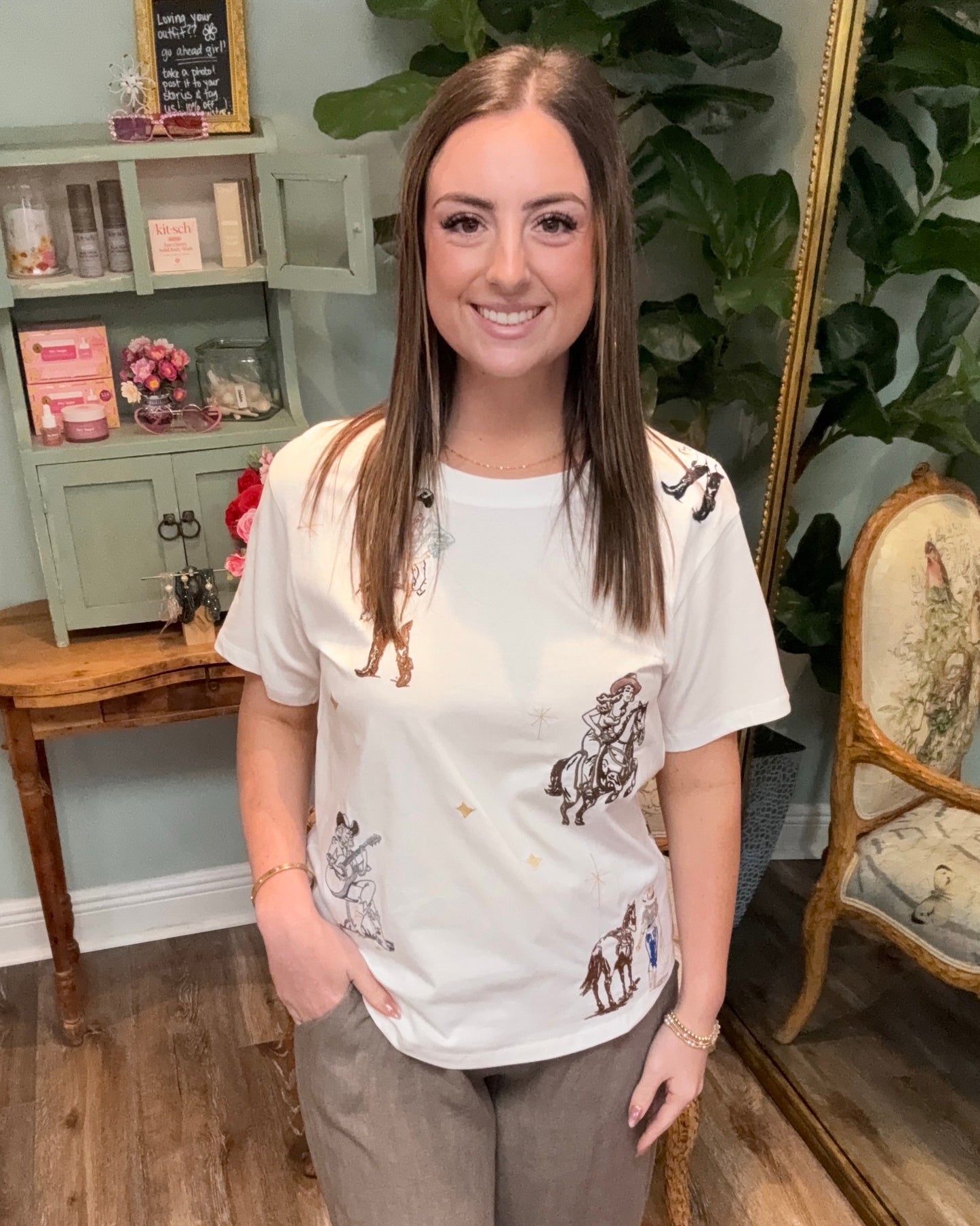 Western Motif Embroidered Tee