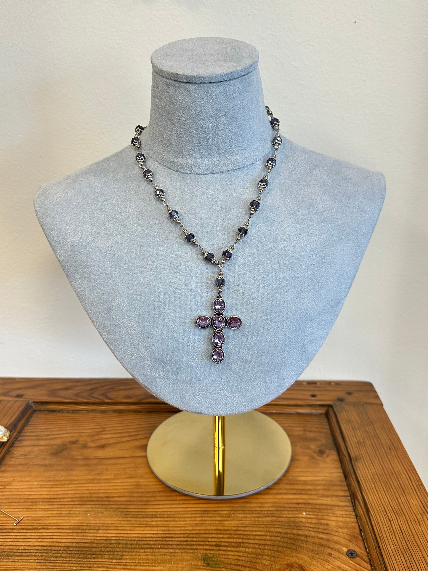 Silver and Purple Cross Necklace