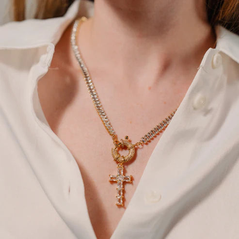 Gold Jeweled Cross Necklace