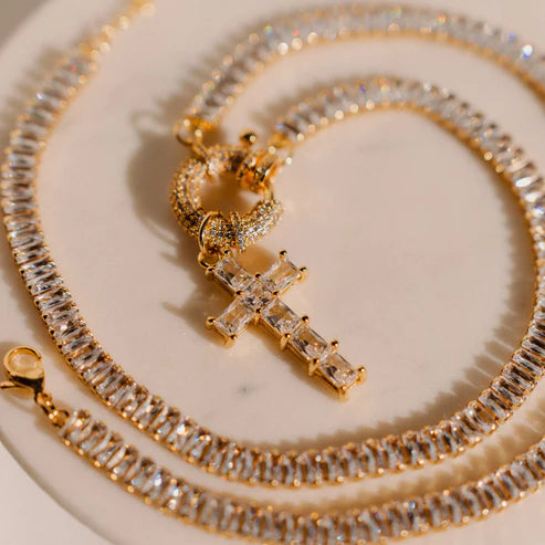 Gold Jeweled Cross Necklace