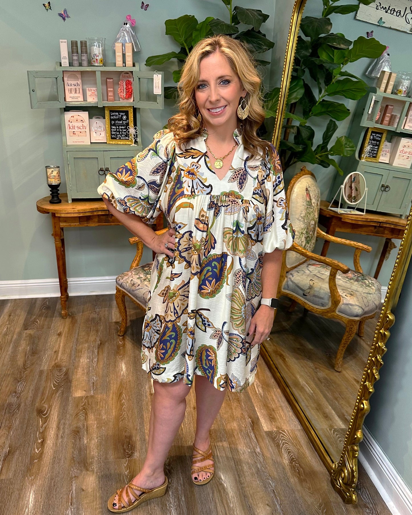 Paisley Print Cream Midi Dress