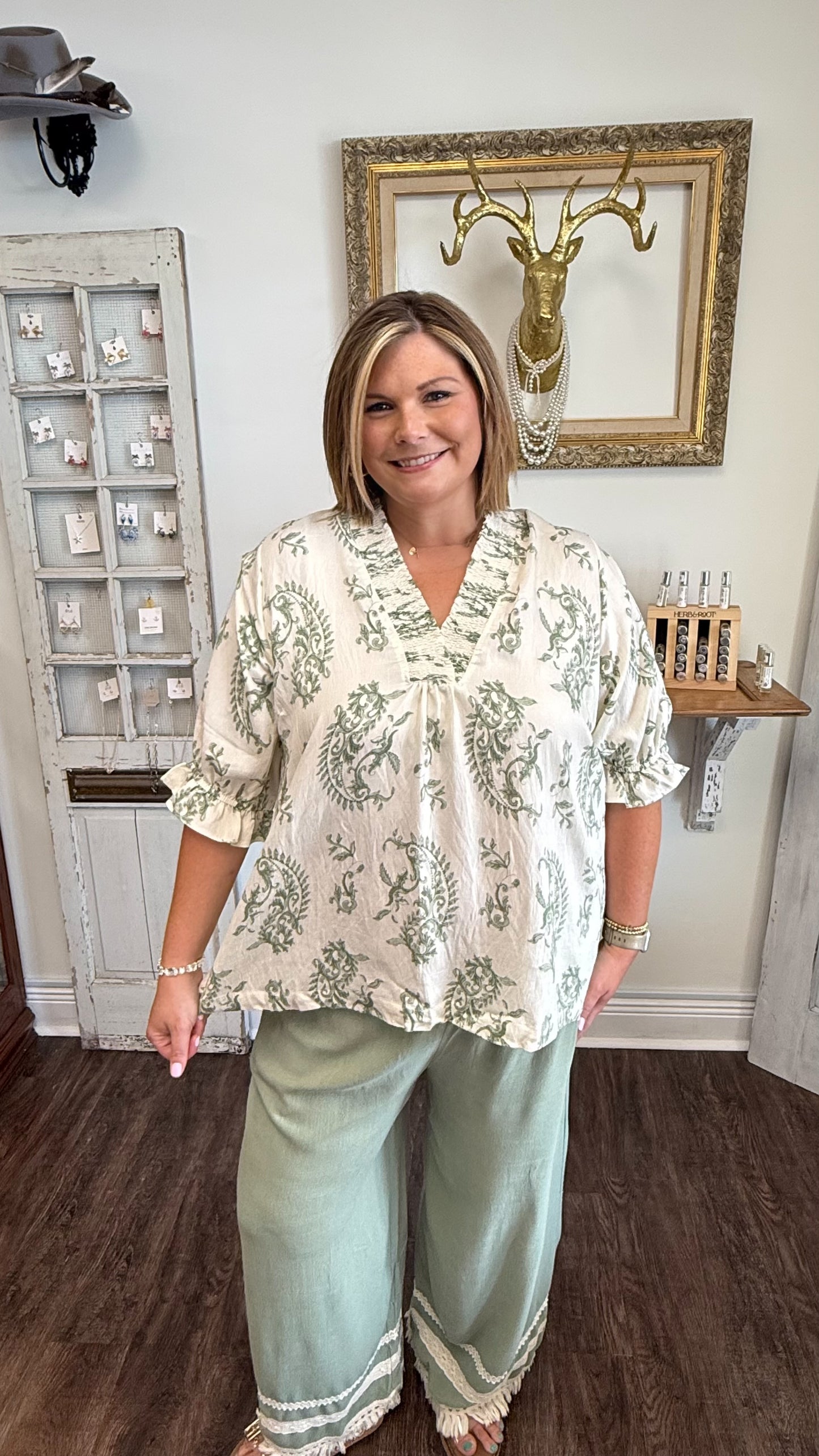 Paisley Print V-Neck Top