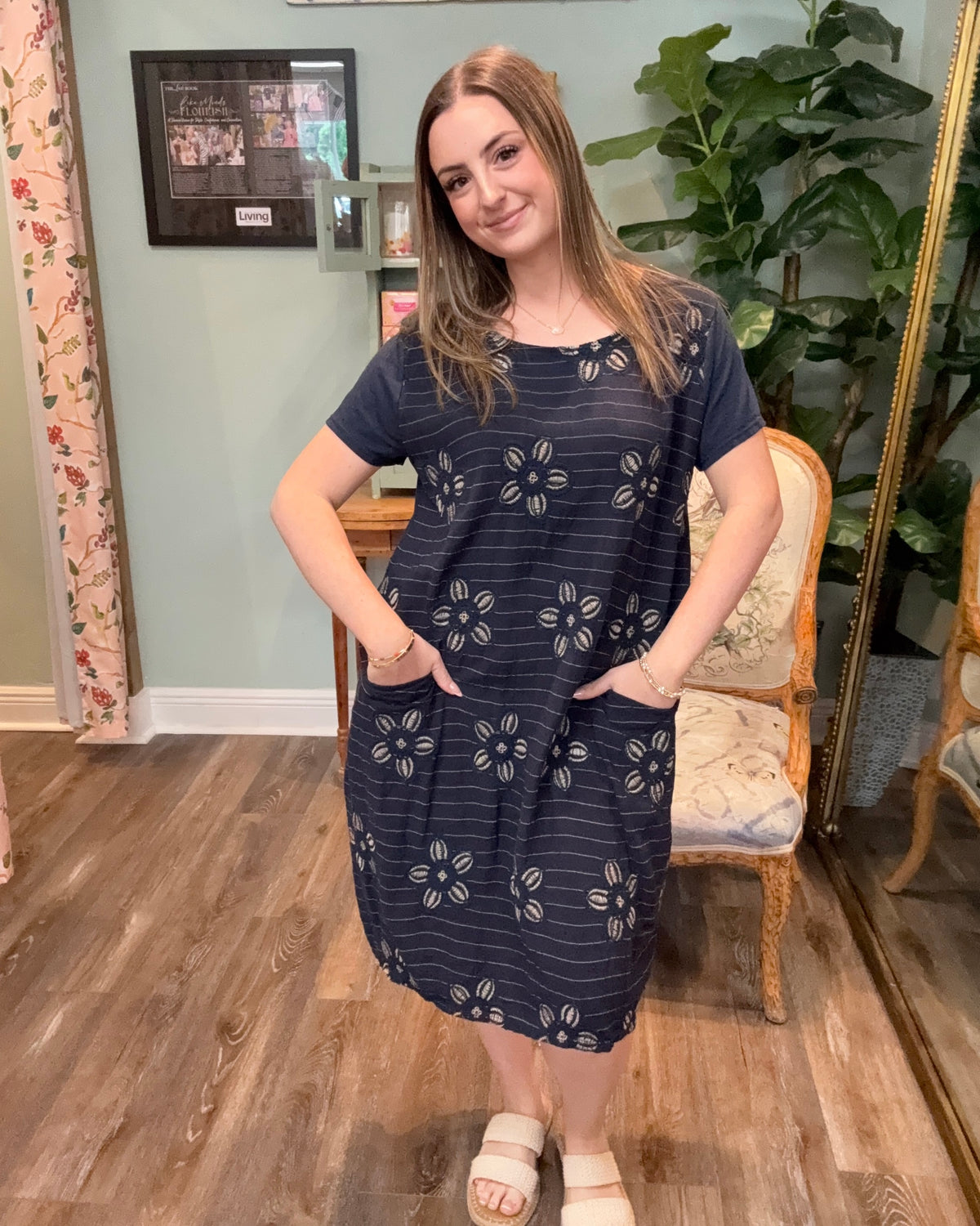Italian Cotton Floral Embroidered Shirt Dress