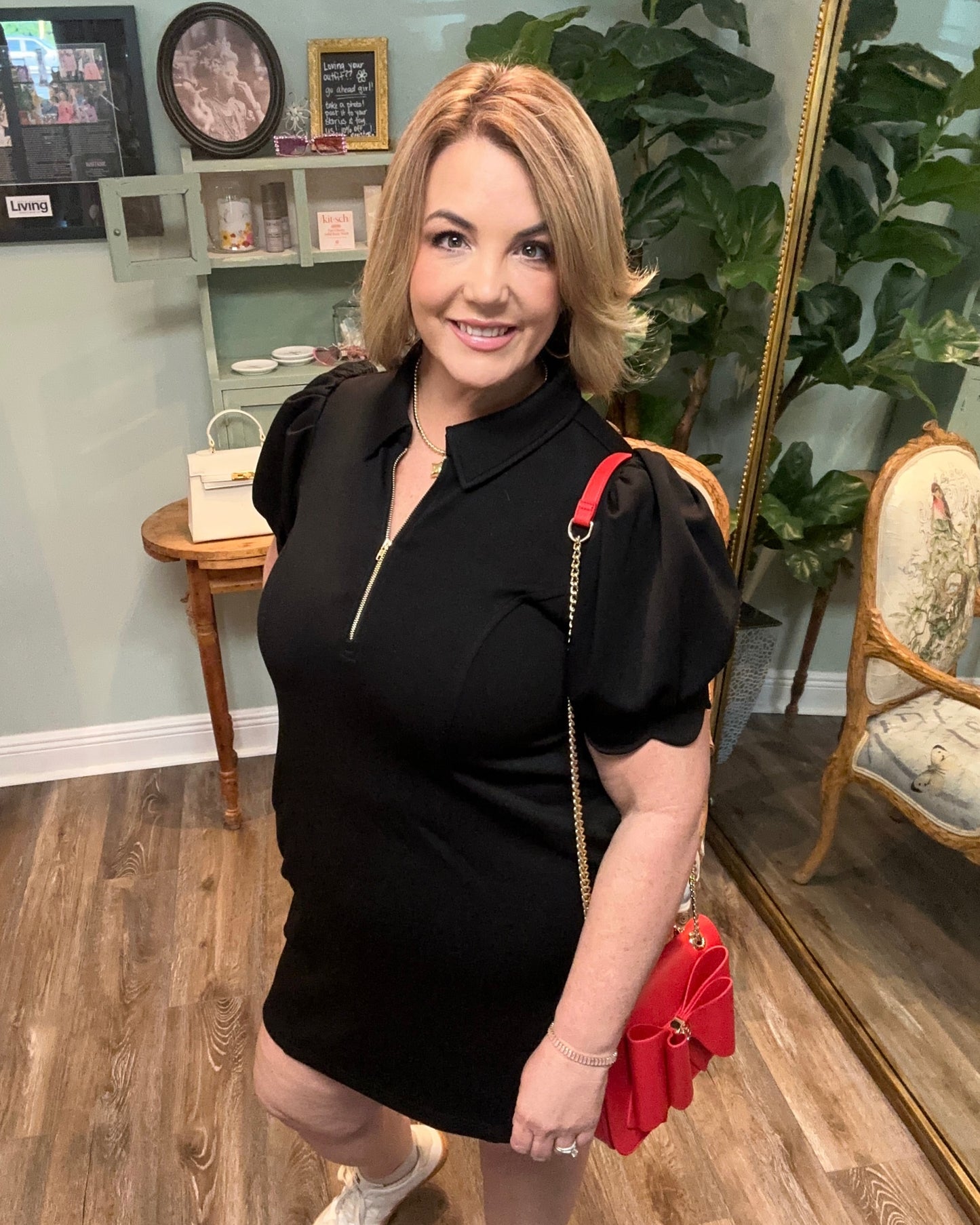 Scallop Sleeve Half Zip Shirt Dress