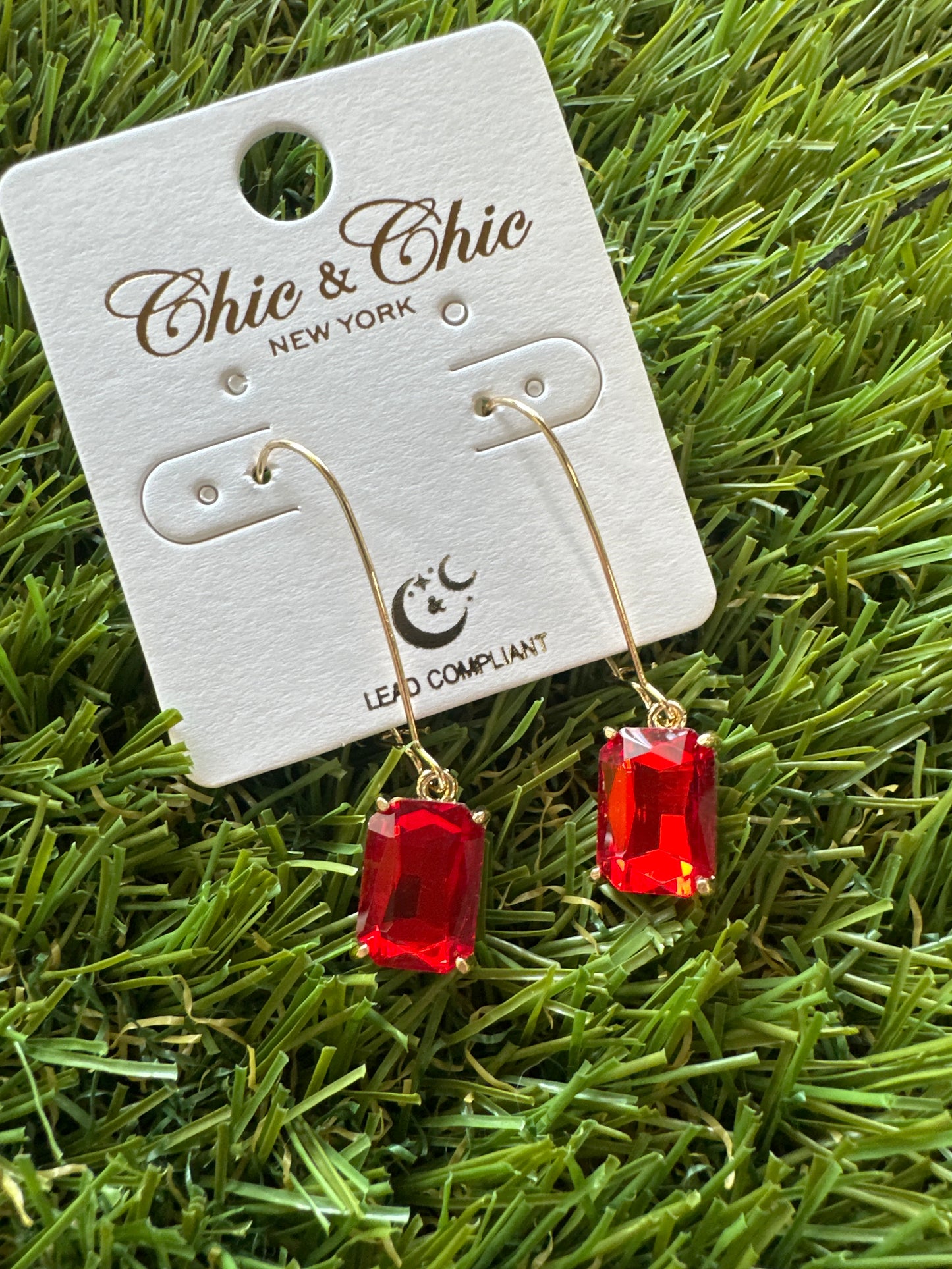Small Emerald Shaped Stone Dangle Earrings