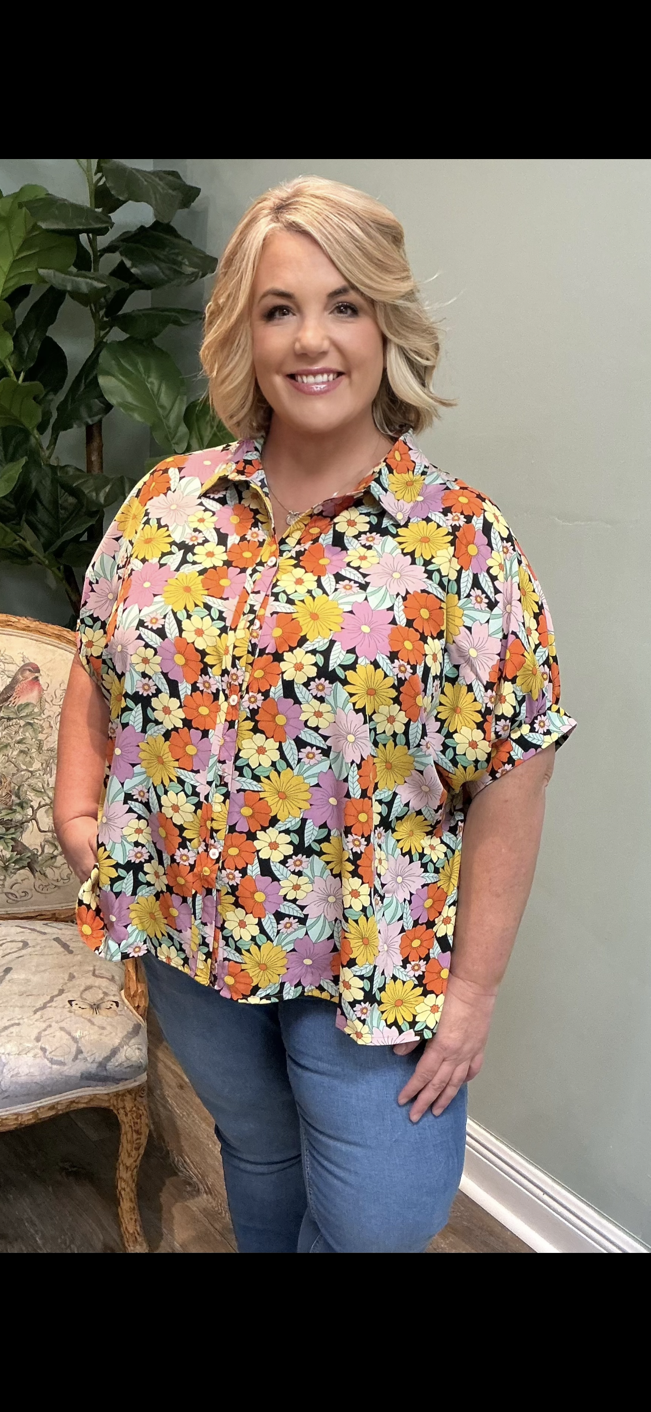Multicolor Floral Short Sleeve Dolman Top