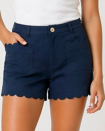 Front Pocket Scalloped Hem Shorts