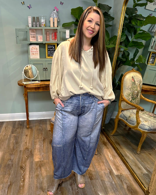 Faux Denim - French Terry Barrel Pants