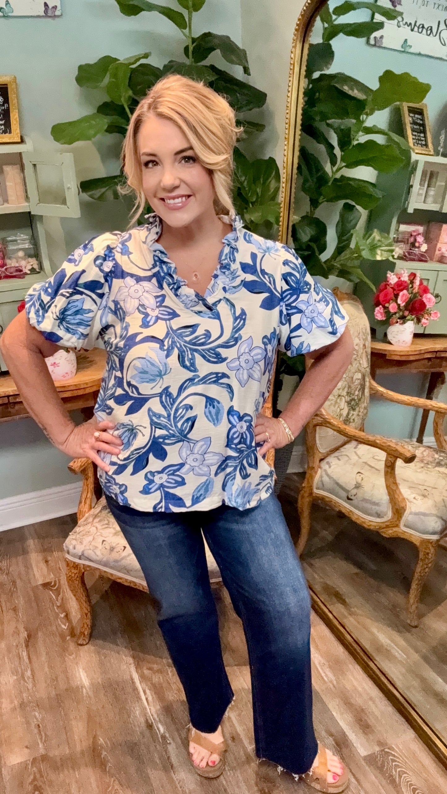 Blue Floral Blouse