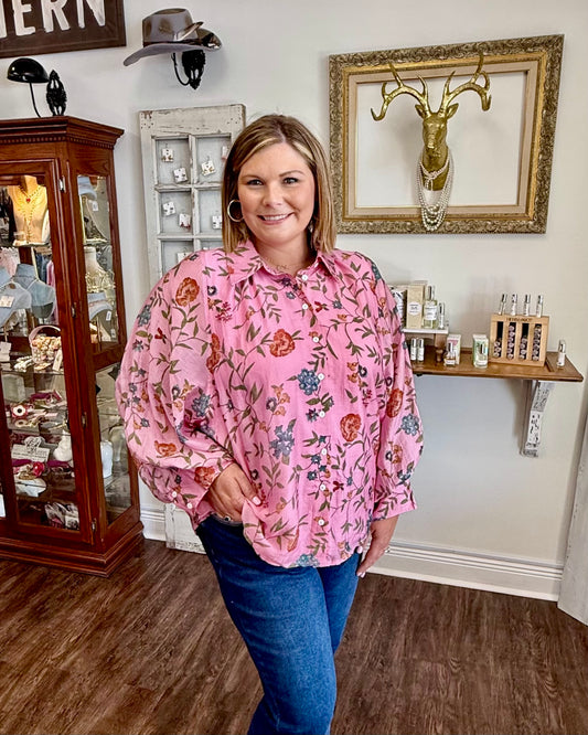 Pink Floral Button Up
