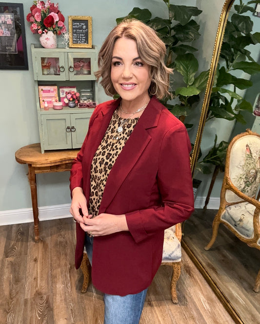 Burgundy Open Front Blazer