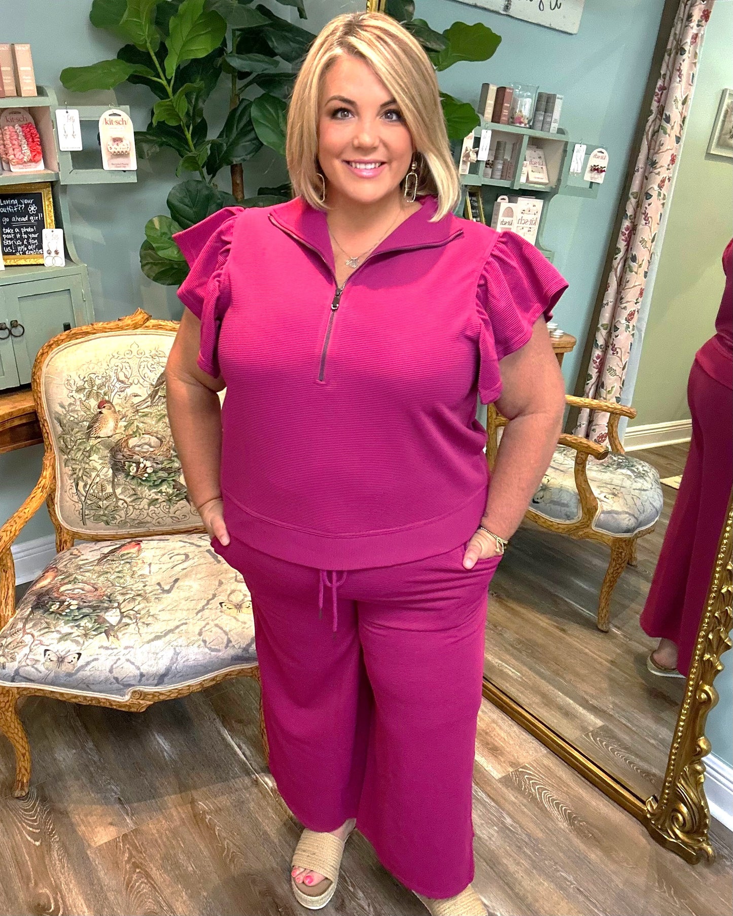 Magenta Textured Top with Zipper