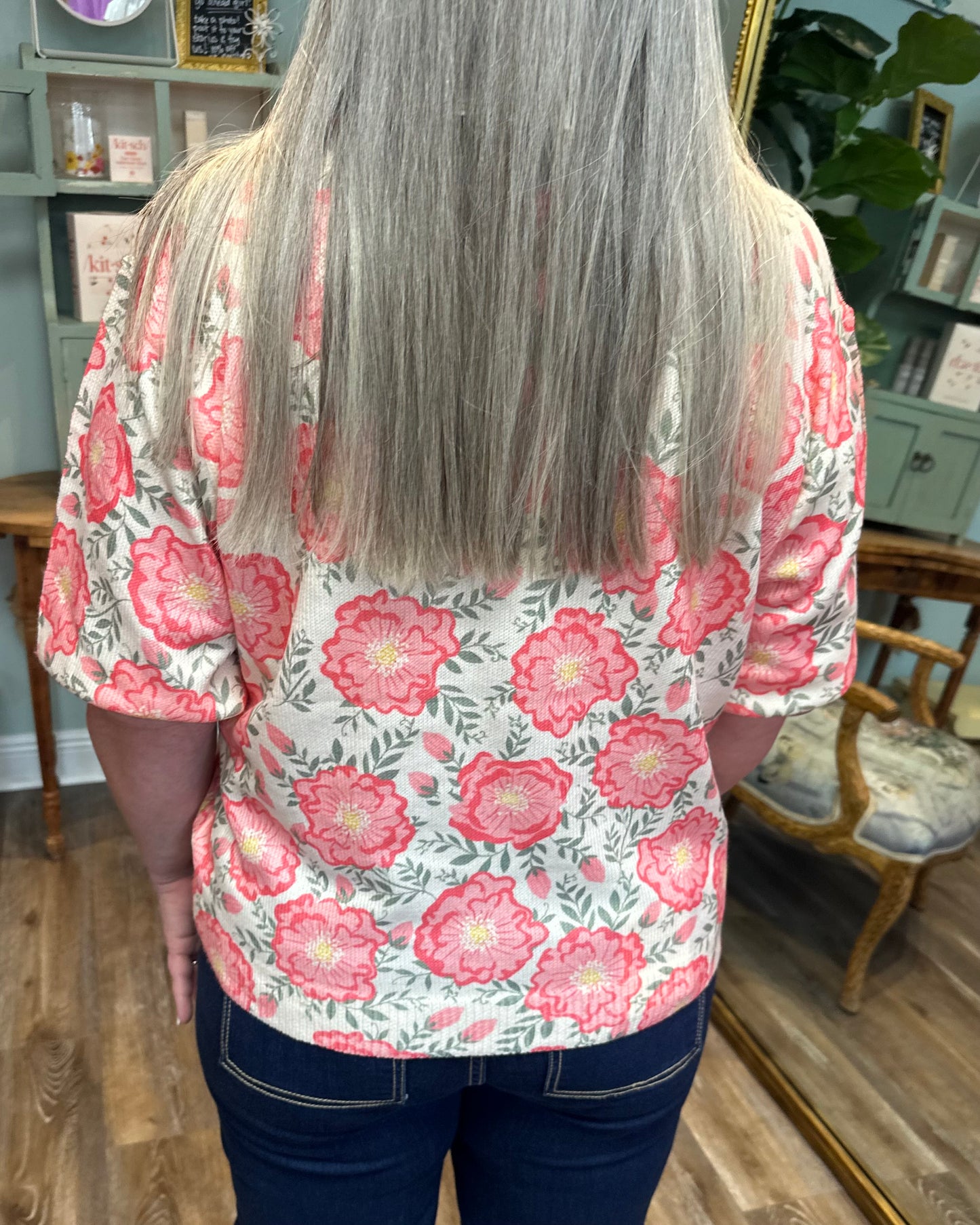 Flower Print Puff Sleeve Top