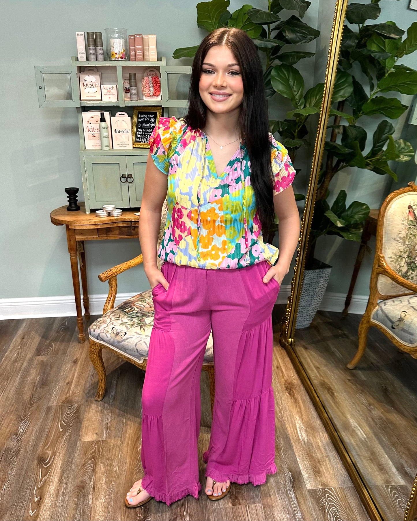 Mulberry Linen Blend Tiered Pant