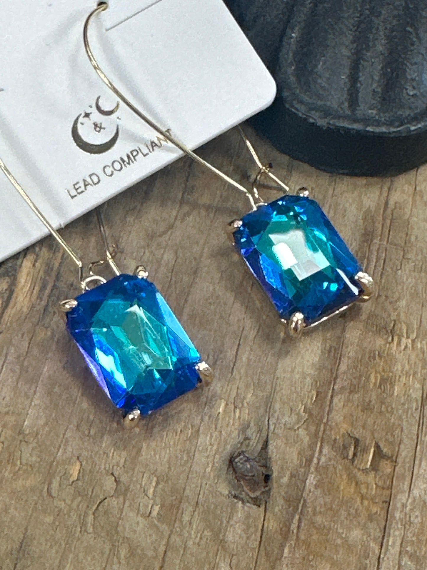 Emerald Cut Jeweled Drop Earrings