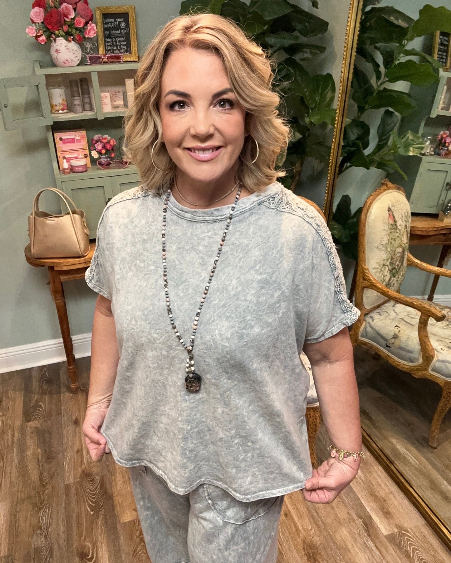 Mineral Wash Boho Trim Top