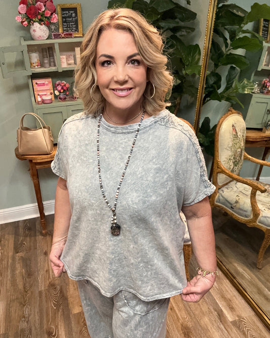 Mineral Wash Boho Trim Top