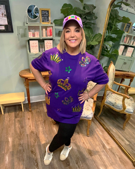 Short Sleeve Purple Mardi Gras Pullover