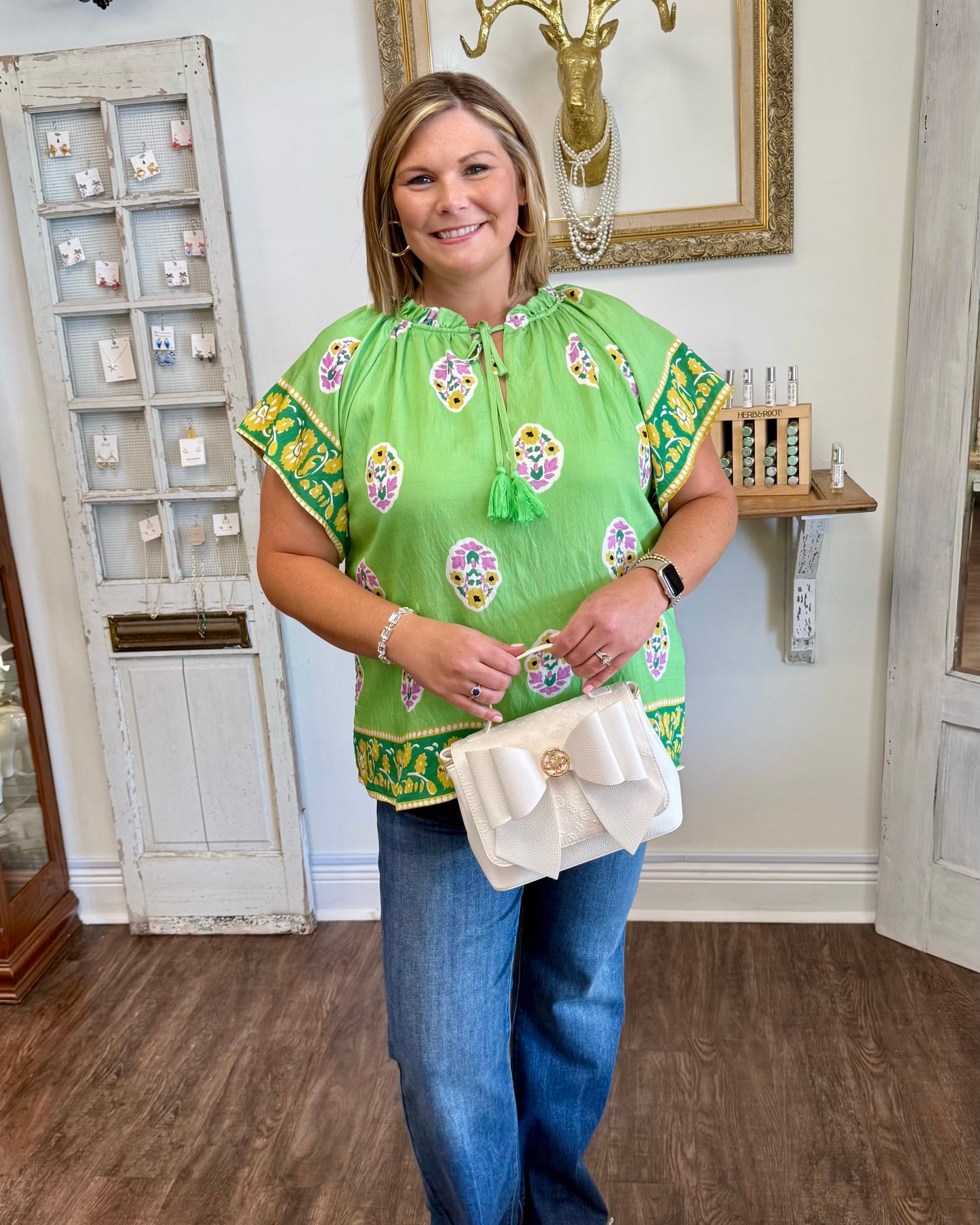 Light Green Paisley Print Top