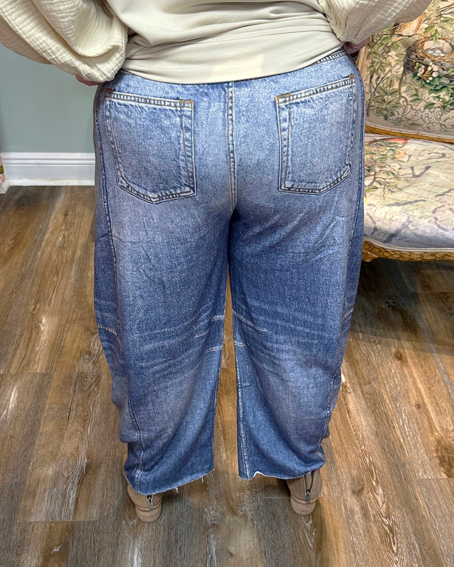 Faux Denim - French Terry Barrel Pants