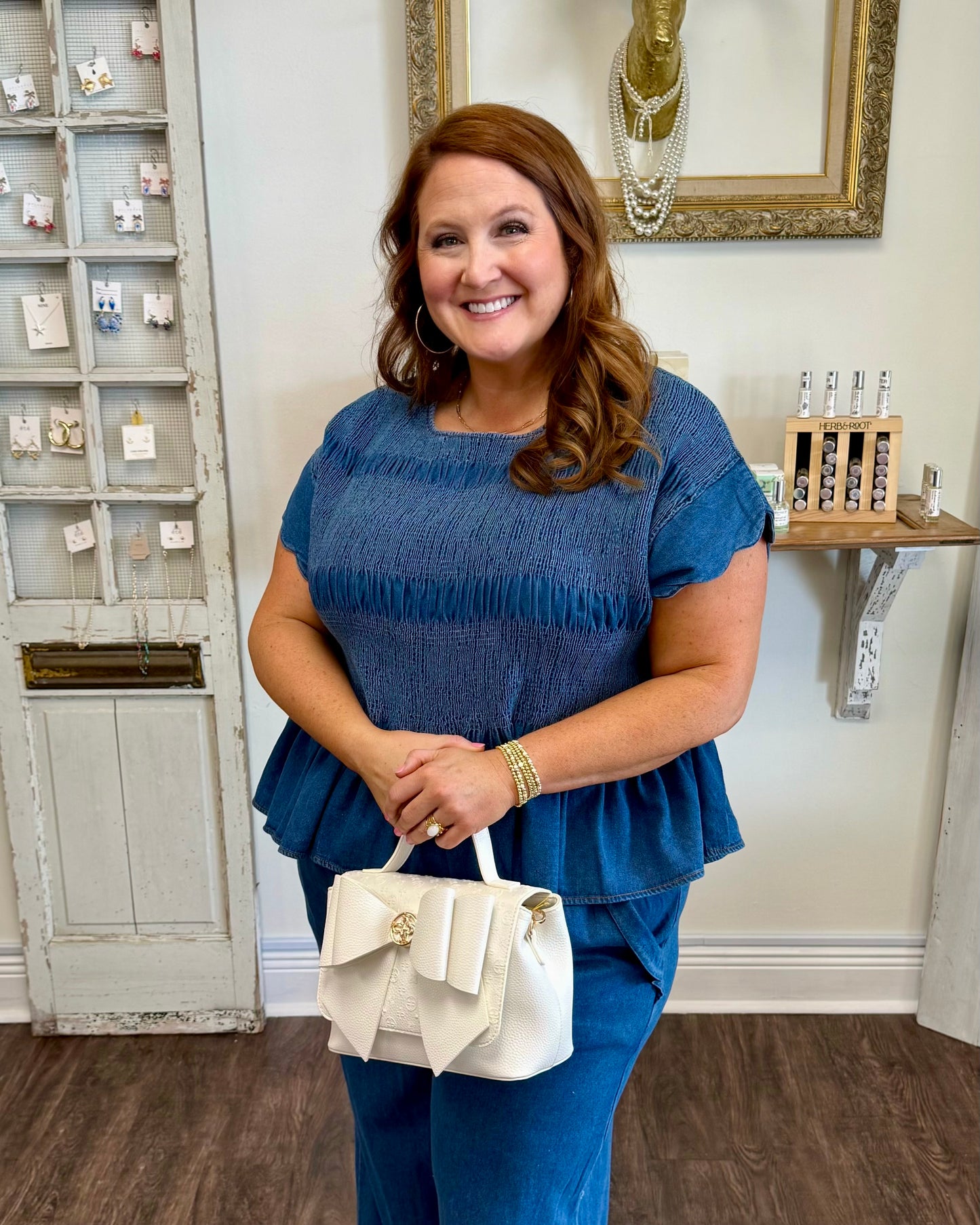 Chambray Smocked Peplum Top