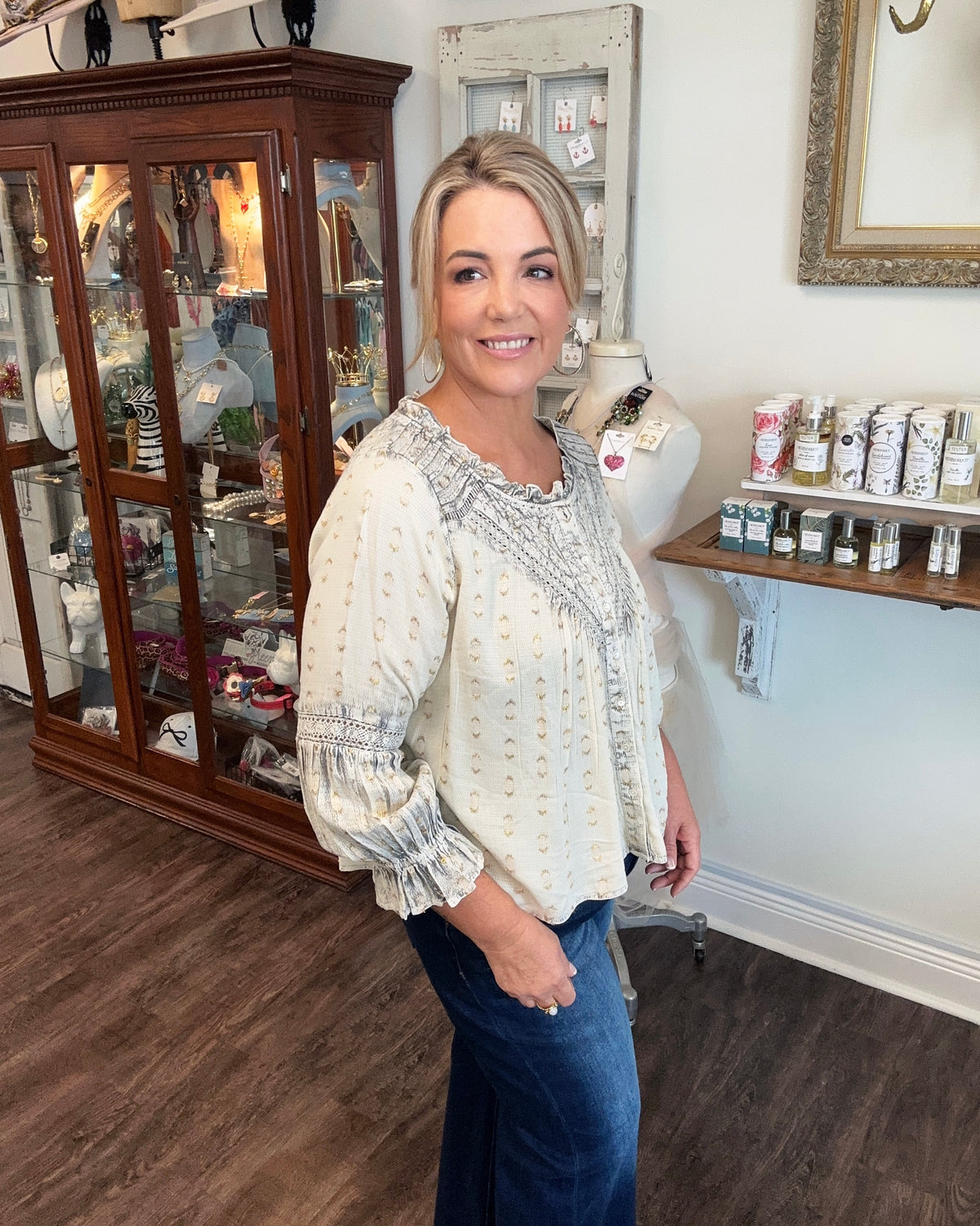 Ivory Blouse with Gold Embellishments