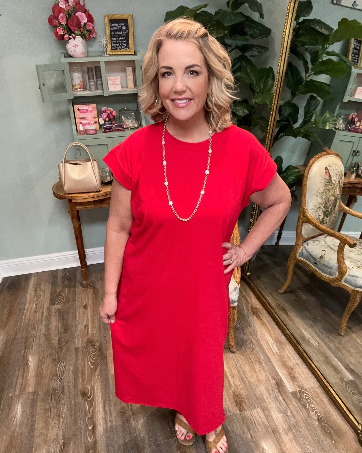 Scoop Neck T-shirt Dress with Side Slits