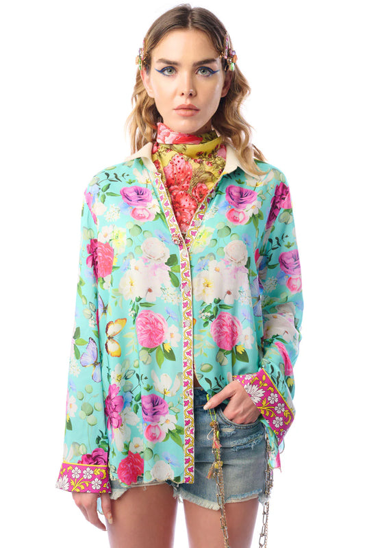 Serenity Springs Floral Shirt - Teal