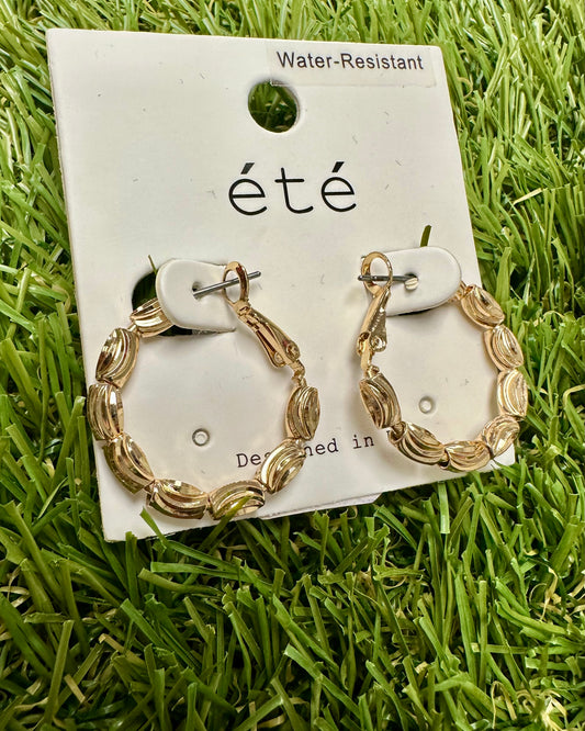 Oblong Bead Gold Hoops