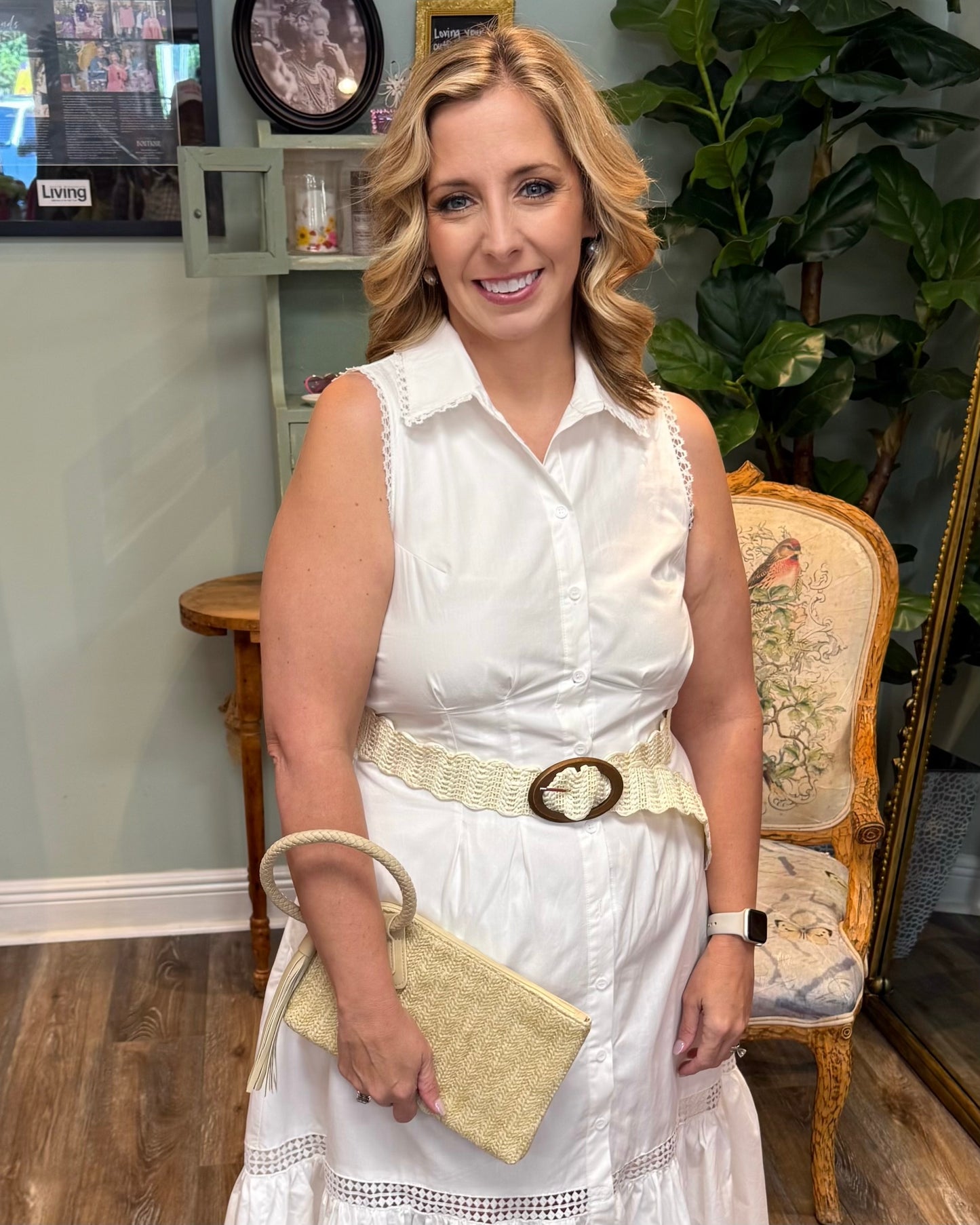 White Midi Dress with Lace Trim