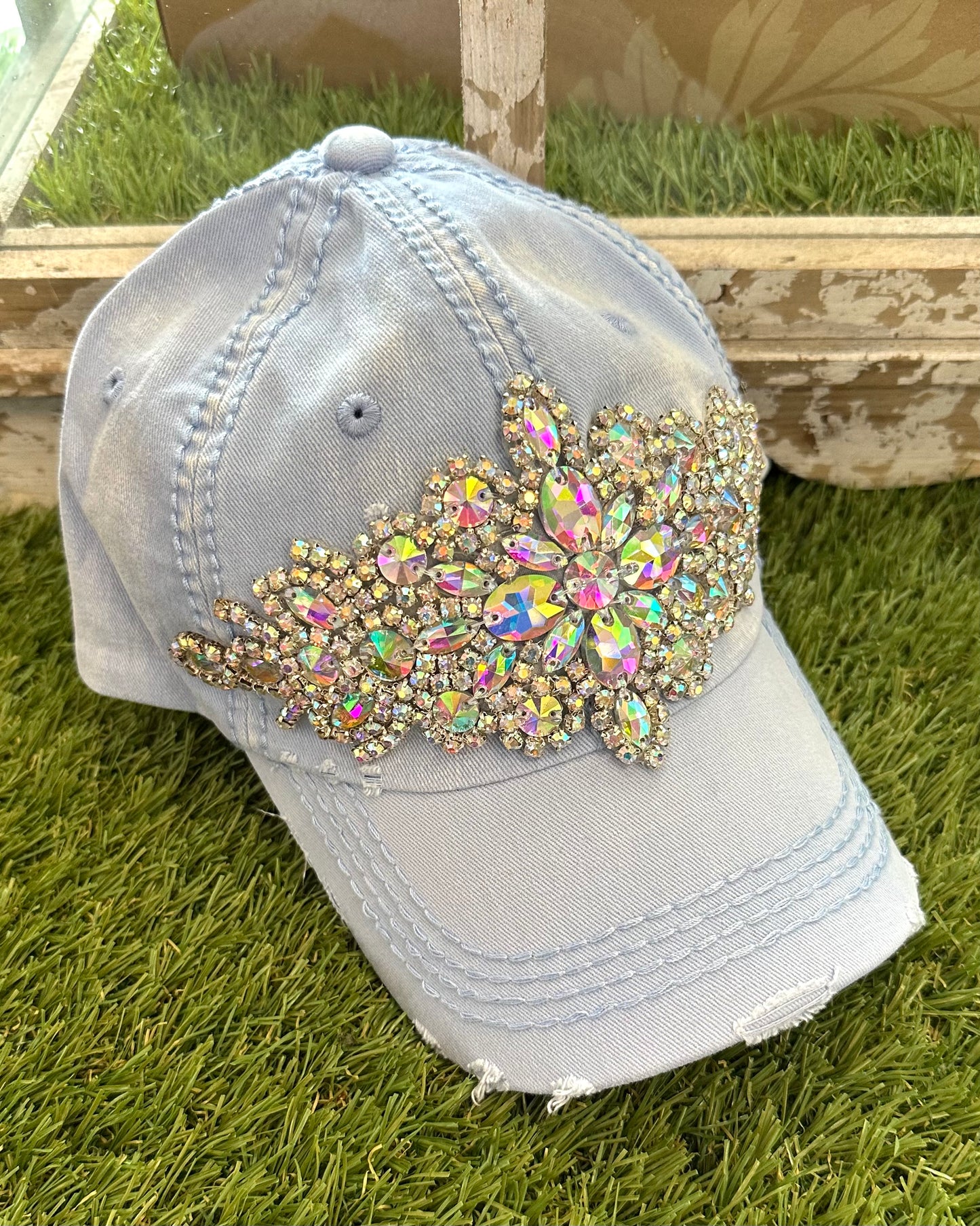 Bedazzled Leather Strap Cap