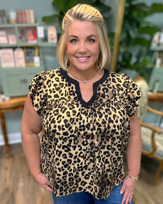 Flutter Sleeve Leopard Print Top