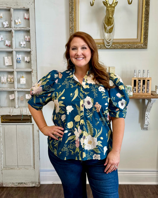 Teal Floral Top