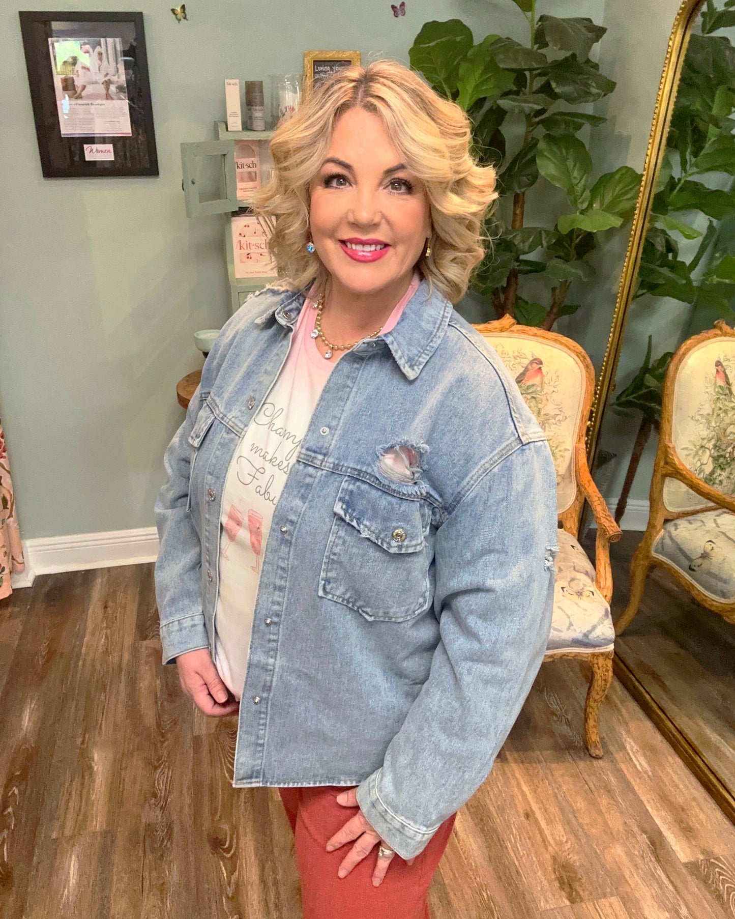 Distressed Denim Shacket