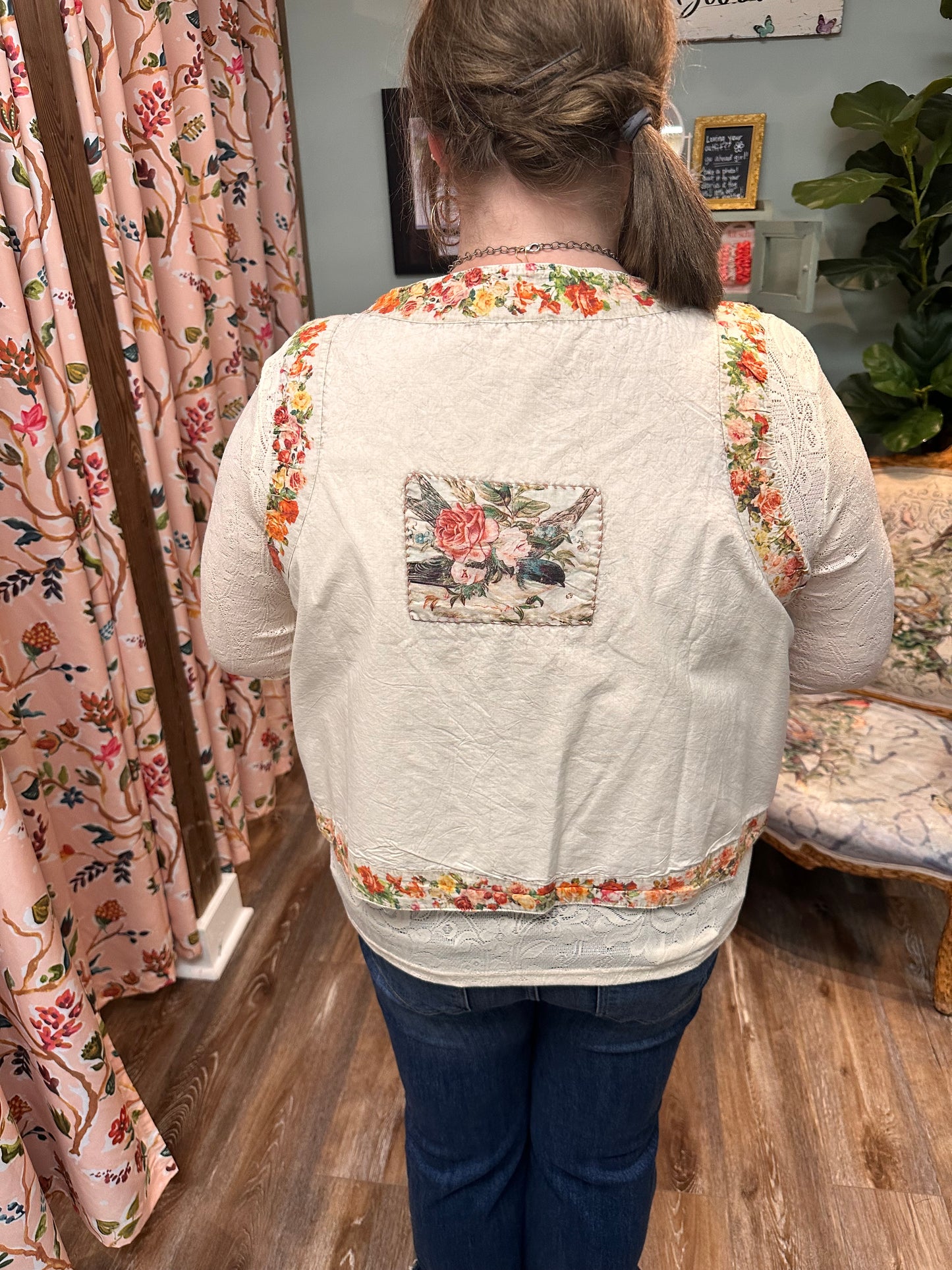 Vest with Flower Print Border